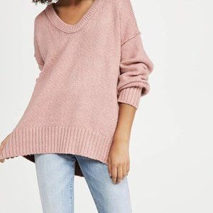 Free People Brookside Sweater, oversized pink knit sweater, size small